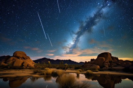 desert night sky with milky way and falling stars, created with generative aiの素材