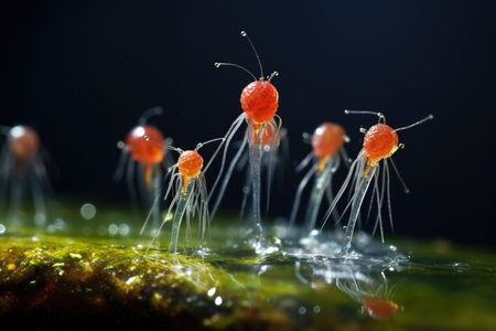 rotifers swimming in water droplet from pond, created with generative aiの素材