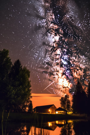 meteor shower streaking through the dark sky, created with generative aiの素材