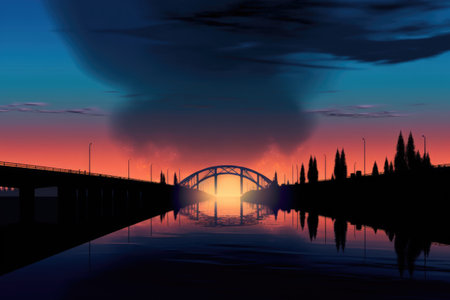 minimalist view of a bridges silhouette against the sky, created with generative aiの素材