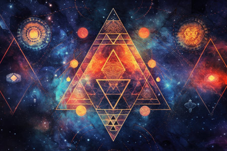 sacred geometry symbols in a vibrant galaxy, created with generative aiの素材
