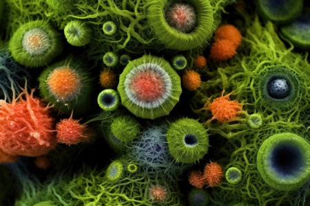 colorful arrangement of algae cells, created with generative aiの素材
