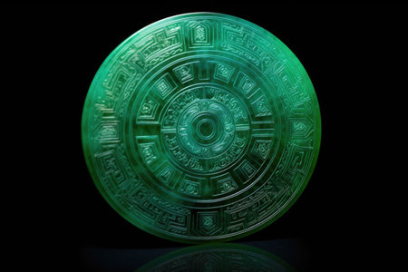 glowing jade bi disc with engraved patterns, created with generative aiの素材