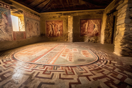 ancient mosaic inscription in a roman villa, created with generative aiの素材