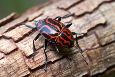 a rare beetle crawling on a tree bark pattern, created with generative aiの素材