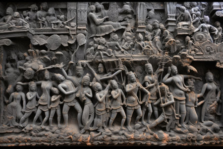 angkor wat temple bas-reliefs in cambodia, created with generative aiの素材