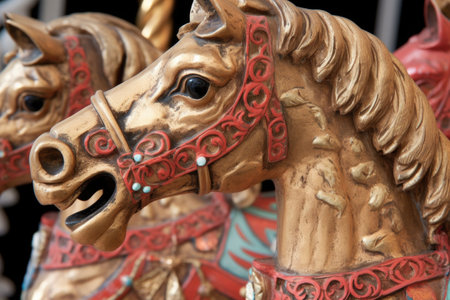 close-up of a vintage carousel horses intricate details, created with generative aiの素材