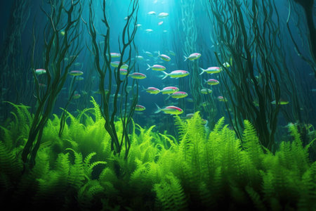 school of neon tetras among aquatic plants, created with generative aiの素材