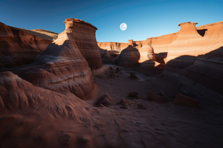 moonlit sandstone formations casting shadows, created with generative aiの素材