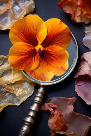 magnifying glass enlarging a beautiful flower petal, created with generative aiの素材
