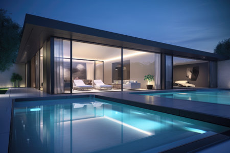 smart home with futuristic design and sleek lines, featuring cutting-edge technology, created with generative aiの素材
