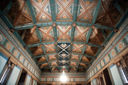 vibrant frescoes adorning a renaissance-style ceiling, created with generative aiの素材