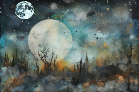 mixed media collage depicting a magical night sky, with stars and moon shining brightly, created with generative aiの素材