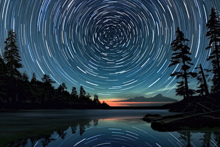 star trail showing earths rotation over time, created with generative aiの素材