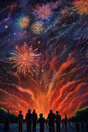 fireworks display in the night sky for juneteenth, created with generative aiの素材