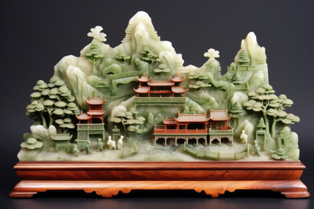 detailed chinese jade landscape scene carving, created with generative aiの素材
