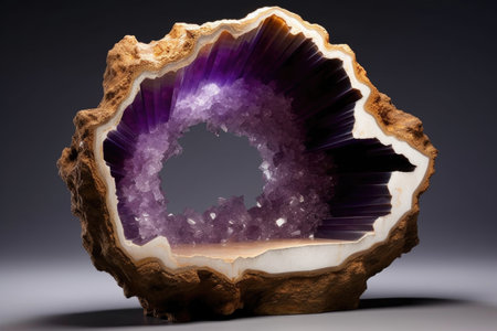 geode cracked open revealing amethyst crystals, created with generative aiの素材