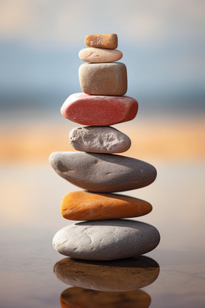 stack of balanced stones symbolizing mindfulness and harmony, created with generative aiの素材