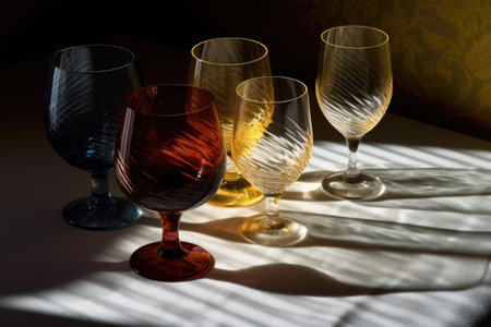wine glasses casting artistic shadows on a textured surface, created with generative aiの素材