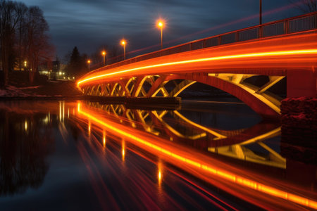 architectural long exposure of a bridges light trails, created with generative aiの素材