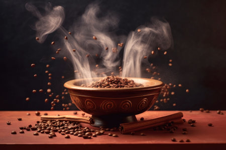 steam rising from roasted coffee beans, created with generative aiの素材