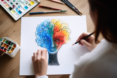 person, drawing or painting mental health symbol to express their feelings, created with generative aiの素材