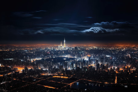 nighttime panorama of tokyo skyline, created with generative aiの素材