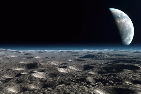 earthrise seen from the lunar horizon, created with generative aiの素材