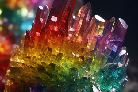 macro shot of rainbow crystal reflecting light, created with generative aiの素材