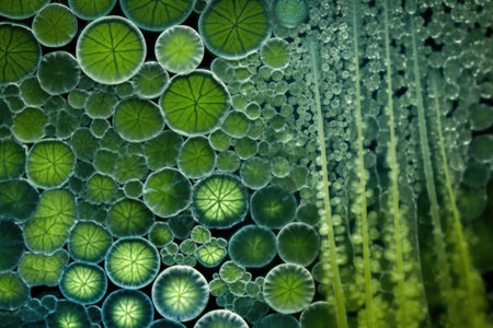 microscopic view of plant cells with chloroplasts, created with generative aiの素材