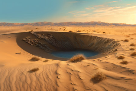 desert meteor impact site with sand dunes, created with generative aiの素材