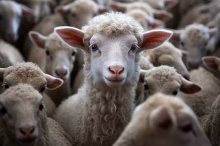 close-up of a baby mountain goat among the herd, created with generative aiの素材