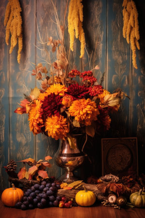 handwritten give thanks sign with fall decorations, created with generative aiの素材