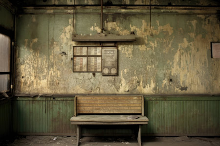 faded train timetable board with peeling paint, created with generative aiの素材