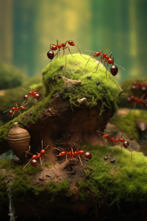 ants working together to carry heavy load, created with generative aiの素材
