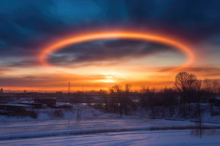 dramatic sun halo with vivid rainbow colors, created with generative aiの素材