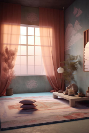 meditation space with calming colors and soft lighting, created with generative aiの素材