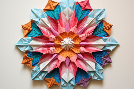 a colorful origami mandala with geometric patterns and shapes, created with generative aiの素材