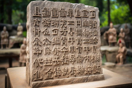ancient chinese characters on a stone tablet, created with generative aiの素材