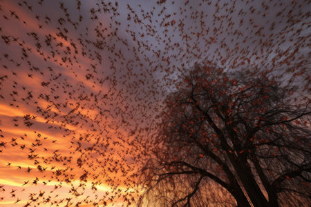 locust swarm creating abstract patterns in the sky, created with generative aiの素材