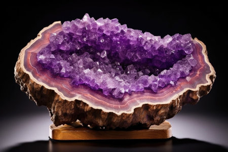 a beautiful amethyst geode with purple crystals, created with generative aiの素材