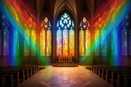 rainbow spectrum light shining through stained glass, created with generative aiの素材