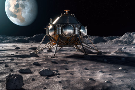lunar lander on the moons surface with earth in background, created with generative aiの素材