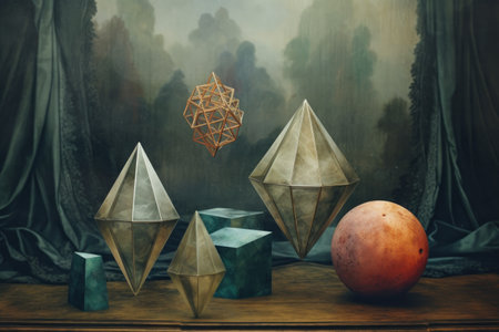 platonic solids set on a mystical backdrop, created with generative aiの素材