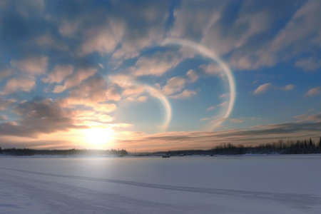 subtle sun dogs in cloudy arctic sky, created with generative aiの素材