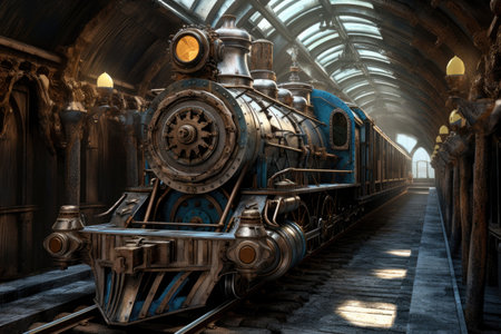 old train engine with steampunk elements, created with generative aiの素材