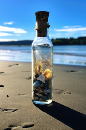 grateful message in a bottle washed up on a beach, created with generative aiの素材