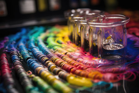close-up of test tube with swirling colors, adding visual interest to science lab scene, created with generative aiの素材