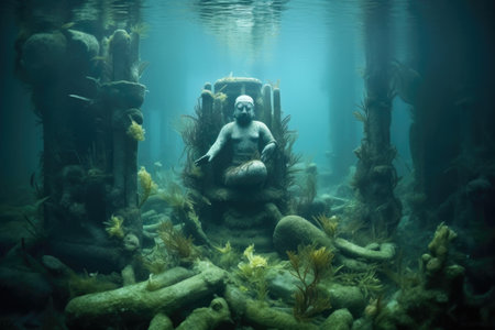 submerged buddha statue in a serene aquatic environment, created with generative aiの素材