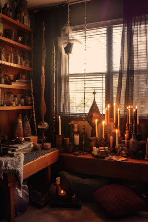 meditation corner with candles and incense, created with generative aiの素材